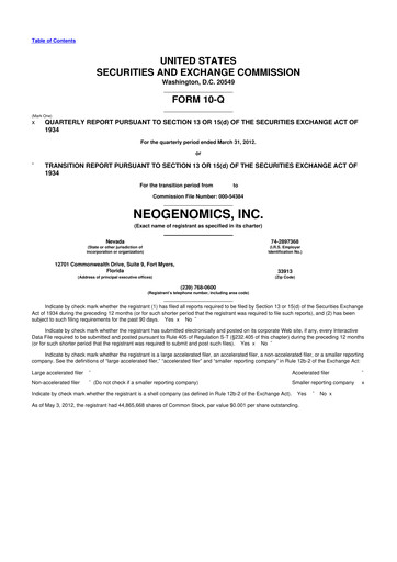 Thumbnail NeoGenomics
 10-Q Quarterly Report FY2012 