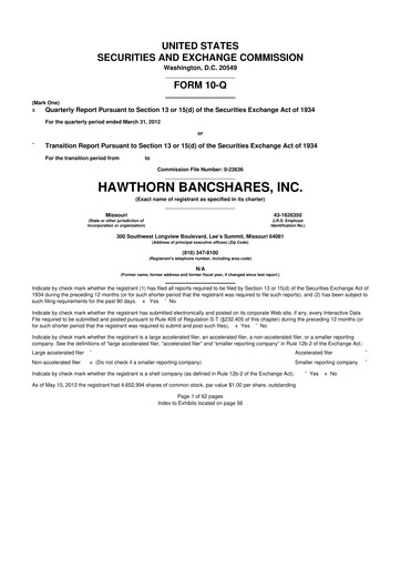 Vorschaubild Hawthorn Bancshares 10-Q Quartalsbericht  