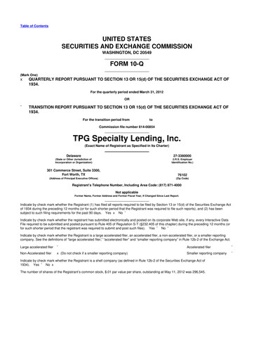 Vorschaubild Sixth Street Specialty Lending 10-Q Quartalsbericht  