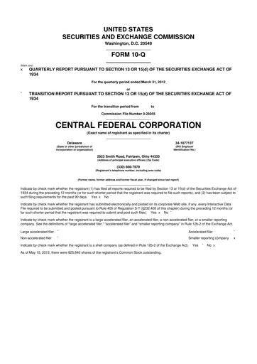 Thumbnail CF Bankshares 10-Q Quarterly Report FY2012 