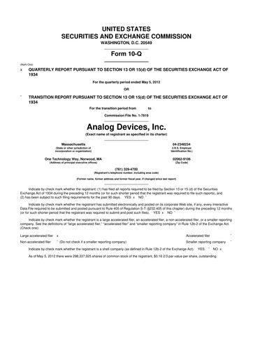 Miniature Analog Devices 10-Q Rapport trimestriel 2012 