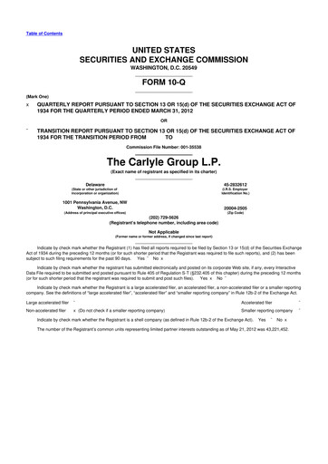 Thumbnail Carlyle Group 10-Q Quarterly Report FY2012 