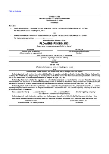 Miniature Flowers Foods
 10-Q Rapport trimestriel 2012 