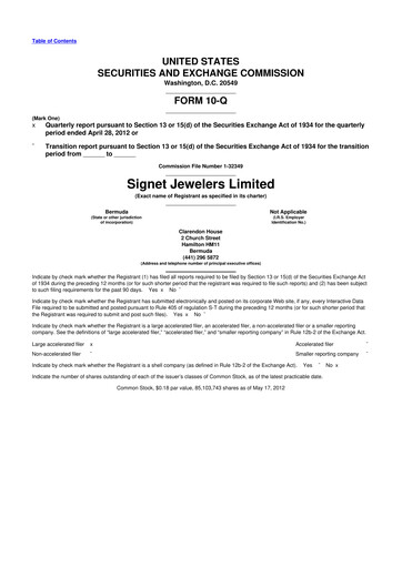 Thumbnail Signet Jewelers
 10-Q Quarterly Report FY2013 