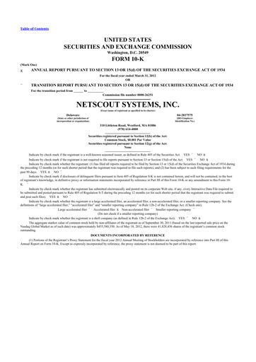 Thumbnail NETSCOUT 10-K Annual Report 2012