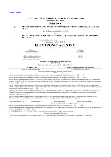 Thumbnail Electronic Arts 10-K Annual Report 2012