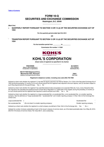 Thumbnail Kohl's
 10-Q Quarterly Report FY2012 