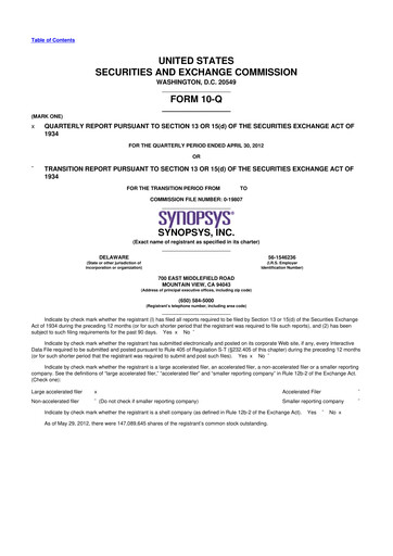 Thumbnail Synopsys 10-Q Quarterly Report FY2012 