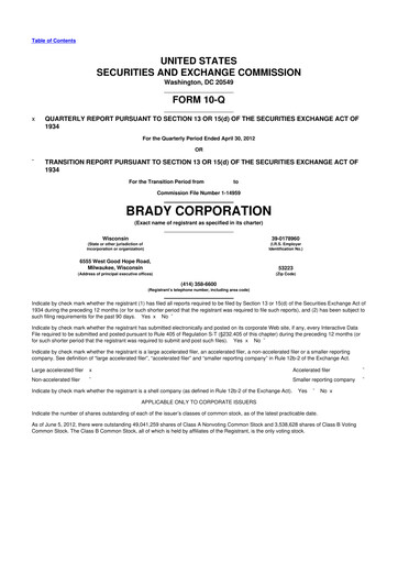Thumbnail Brady Corporation 10-Q Quarterly Report FY2012 