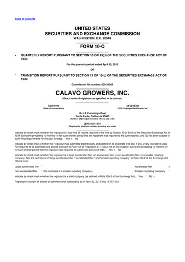 Thumbnail Calavo Growers
 10-Q Quarterly Report FY2012 