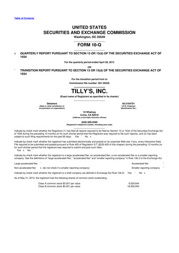 Thumbnail Tillys
 10-Q Quarterly Report FY2012 