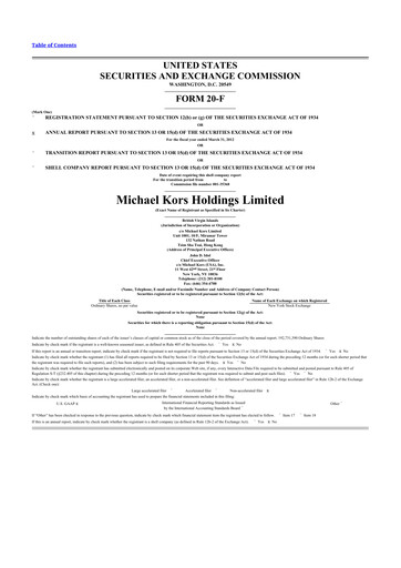 Thumbnail Capri Holdings 20-F Annual Report 2012