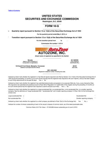 Miniature AutoZone 10-Q Rapport trimestriel 2012 