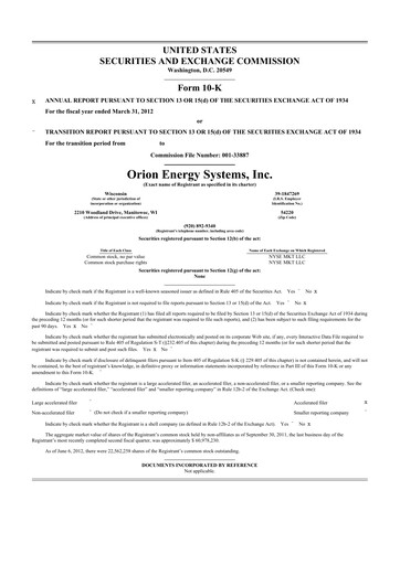 Thumbnail Orion Energy Systems
 10-K Annual Report 2012