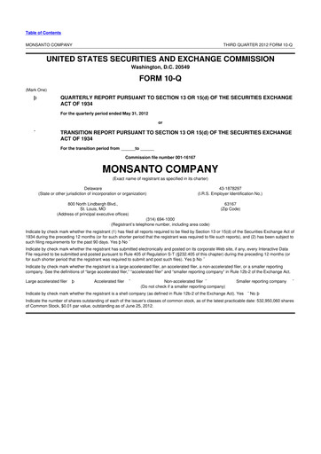 Thumbnail Monsanto 10-Q Quarterly Report FY2012 