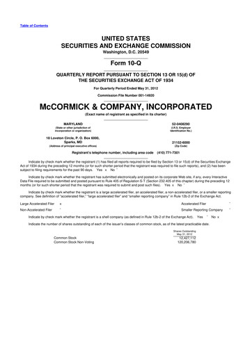 Thumbnail McCormick & Company
 10-Q Quarterly Report FY2012 