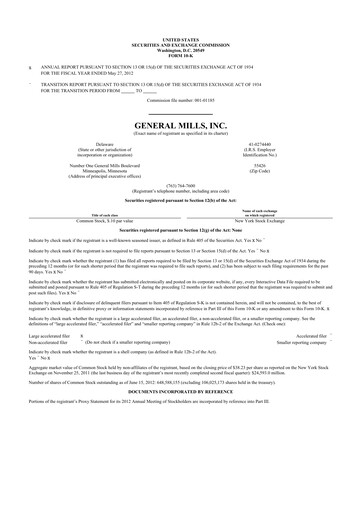 Thumbnail General Mills 10-K Annual Report 2012