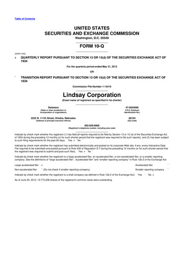Thumbnail Lindsay Corporation
 10-Q Quarterly Report FY2012 
