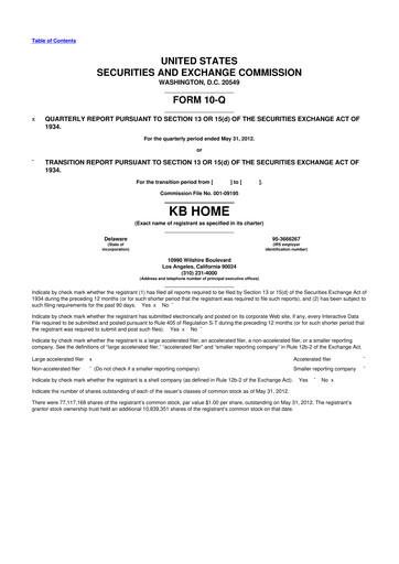 Thumbnail KB Home
 10-Q Quarterly Report FY2012 