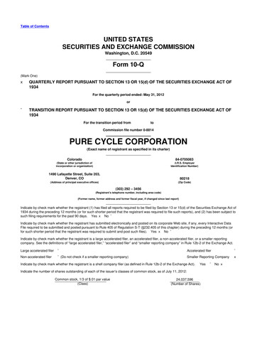 Vorschaubild Pure Cycle (water) 10-Q Quartalsbericht 2012 