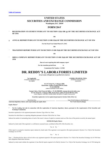 Vorschaubild Dr. Reddy's Laboratories 20-F Jahresbericht 