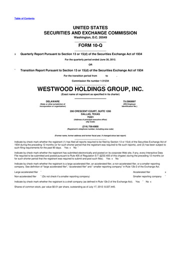Thumbnail Westwood Holdings Group 10-Q Quarterly Report FY2012 