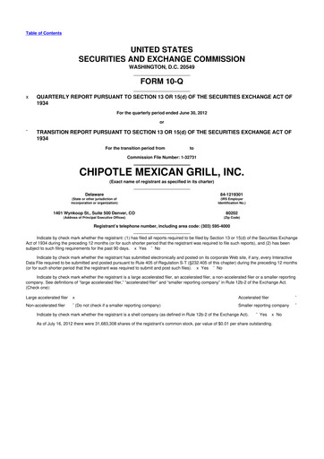 Thumbnail Chipotle Mexican Grill 10-Q Quarterly Report FY2012 
