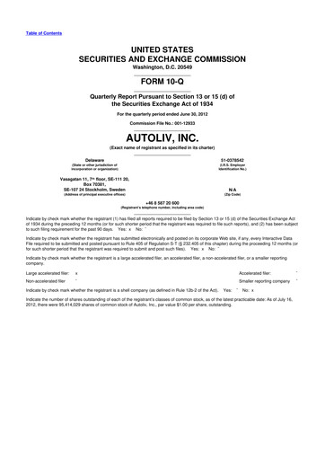 Vorschaubild Autoliv 10-Q Quartalsbericht 2012 