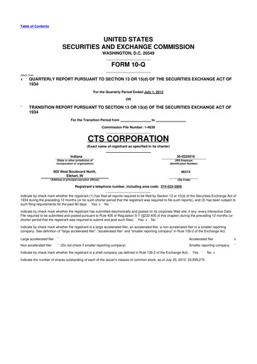 Thumbnail CTS Corporation 10-Q Quarterly Report FY2012 
