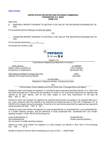 Miniature Pepsico 10-Q Rapport trimestriel 2012 