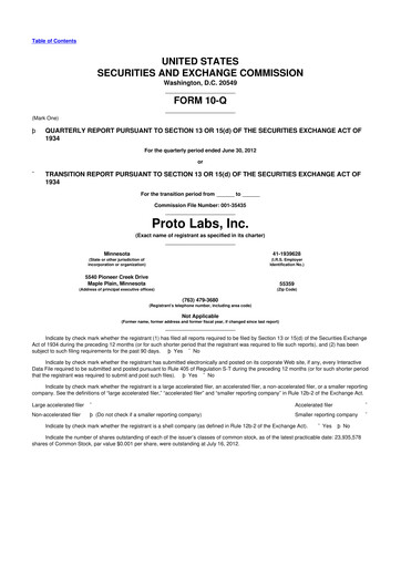 Thumbnail Protolabs 10-Q Quarterly Report FY2012 