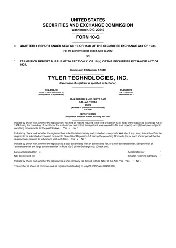 Thumbnail Tyler Technologies
 10-Q Quarterly Report FY2012 