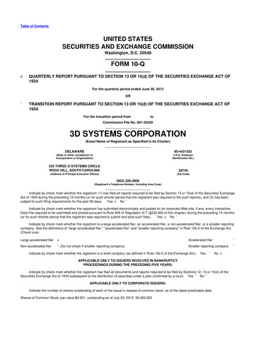 Thumbnail 3D Systems 10-Q Quarterly Report FY2012 