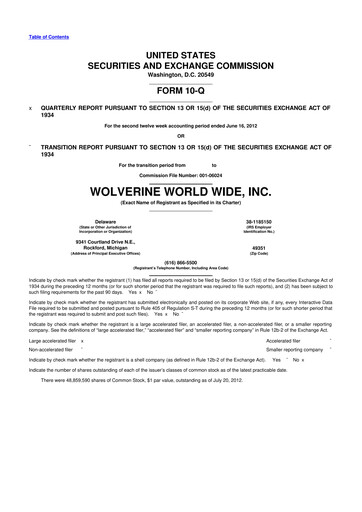 Thumbnail Wolverine World Wide
 10-Q Quarterly Report FY2012 