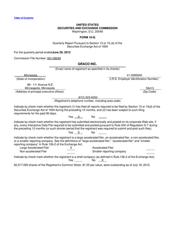 Thumbnail Graco 10-Q Quarterly Report FY2012 