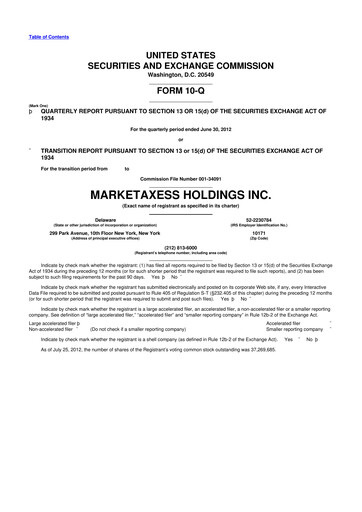 Thumbnail MarketAxess
 10-Q Quarterly Report FY2012 