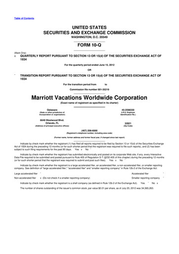 Thumbnail Marriott Vacations Worldwide 10-Q Quarterly Report FY2012 