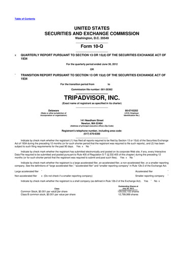 Thumbnail TripAdvisor 10-Q Quarterly Report FY2012 