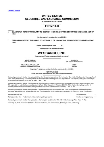 Miniature WesBanco 10-Q Rapport trimestriel  