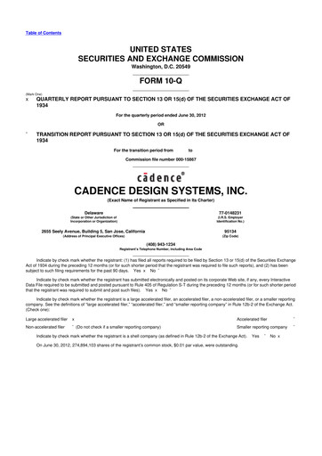 Thumbnail Cadence Design Systems 10-Q Quarterly Report FY2012 
