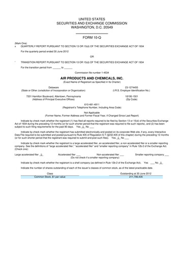 Thumbnail Air Products and Chemicals 10-Q Quarterly Report FY2012 