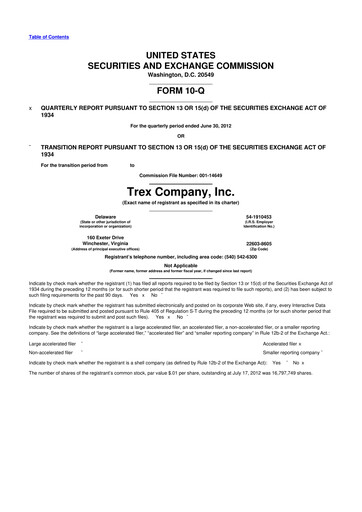 Vorschaubild Trex 10-Q Quartalsbericht 2012 