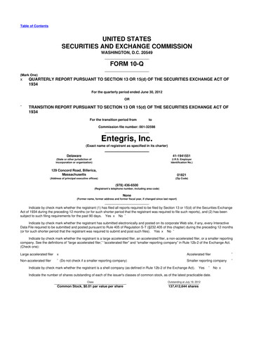 Miniature Entegris 10-Q Rapport trimestriel 2012 