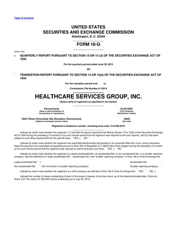 Thumbnail Healthcare Services Group 10-Q Quarterly Report FY2012 