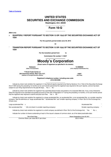Thumbnail Moody's 10-Q Quarterly Report FY2012 