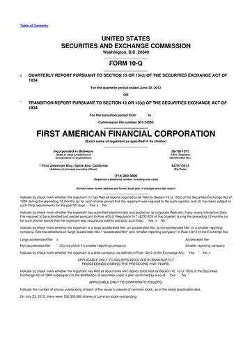 Miniature First American Financial Corporation 10-Q Rapport trimestriel 2012 