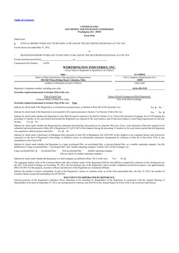 Thumbnail Worthington Enterprises 10-K Annual Report 2012