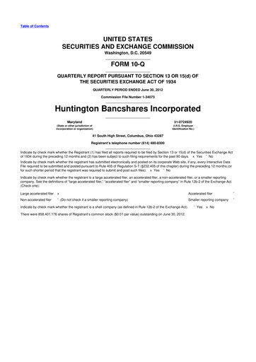 Thumbnail Huntington Bancshares
 10-Q Quarterly Report FY2012 