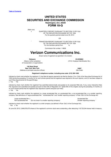 Thumbnail Verizon 10-Q Quarterly Report FY2012 