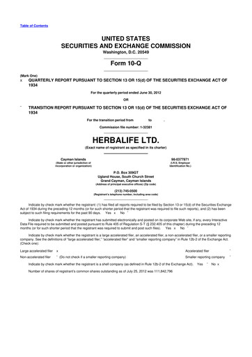 Thumbnail Herbalife 10-Q Quarterly Report FY2012 